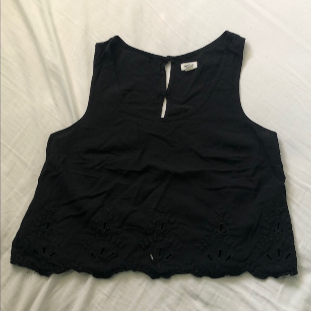 Scalloped black tank top